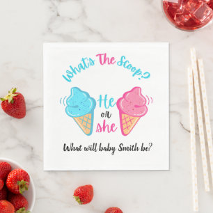 What's the Scoop Ice Cream Gender Reveal Napkin