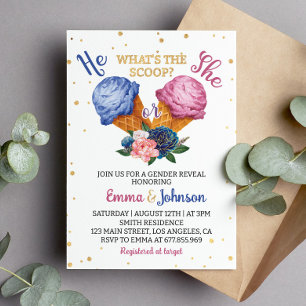 What's The Scoop Ice Cream Gender Reveal Party Invitation