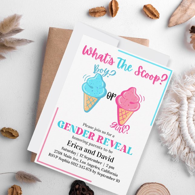 What's the Scoop Ice Cream Gender Reveal Party Invitation (Creator Uploaded)