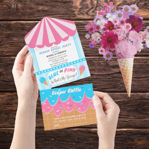 What's The Scoop Ice Cream Parlour Gender Reveal  All In One Invitation