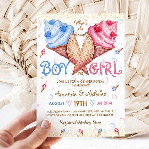 What's The Scoop Pink Blue Summer Gender Reveal Invitation