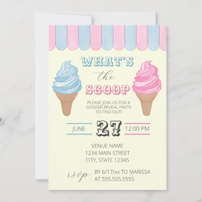 What's The Scoop Soda Shop Gender Reveal Party Invitation (Front)