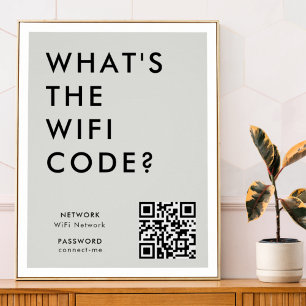 What's the WiFi Code?   Wifi Network QR Code Grey Poster