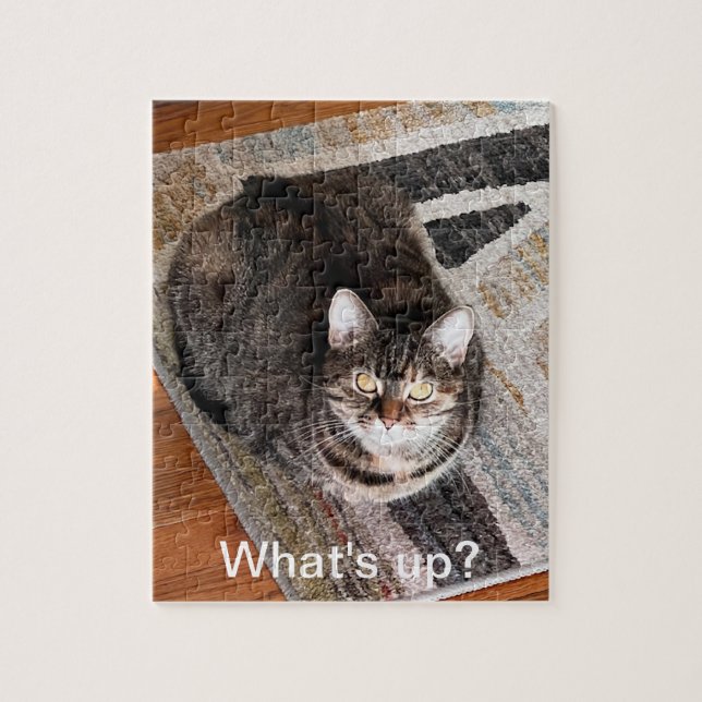 What's up, Cute Cat on Geometric Rug, Puzzle (Vertical)