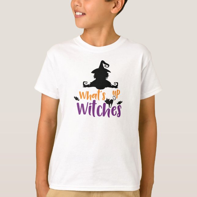 What's Up Witches, Witch, Cat, Bats, Halloween T-Shirt (Front)