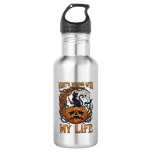 Whats Wrong Life Halloween Black Cat Pumpkin Knife 532 Ml Water Bottle