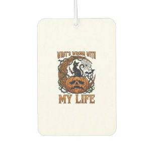 Whats Wrong Life Halloween Black Cat Pumpkin Knife Car Air Freshener