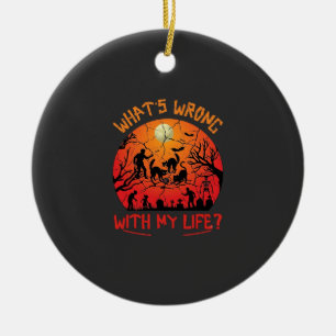 Whats Wrong Life Halloween Black Cats Zombies Grav Ceramic Tree Decoration
