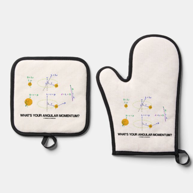 What's Your Angular Momentum? Physics Diagrams Oven Mitt & Pot Holder Set (Front)