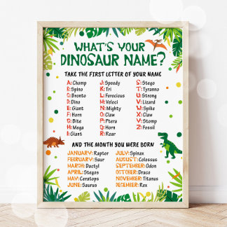 What's Your Dinosaur Name Party Game Poster