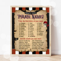 What's Your Pirate Name Party Game Poster