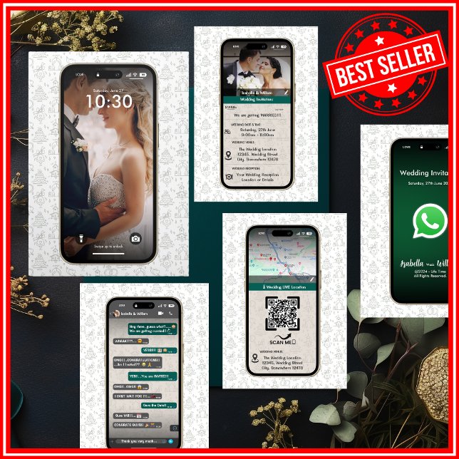 WhatsApp iPhone Chat Themed Wedding QR Code Tri-Fold Invitation (Creator Uploaded)