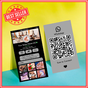 WhatsApp Nail Salon Grey Social Media QR Code Business Card