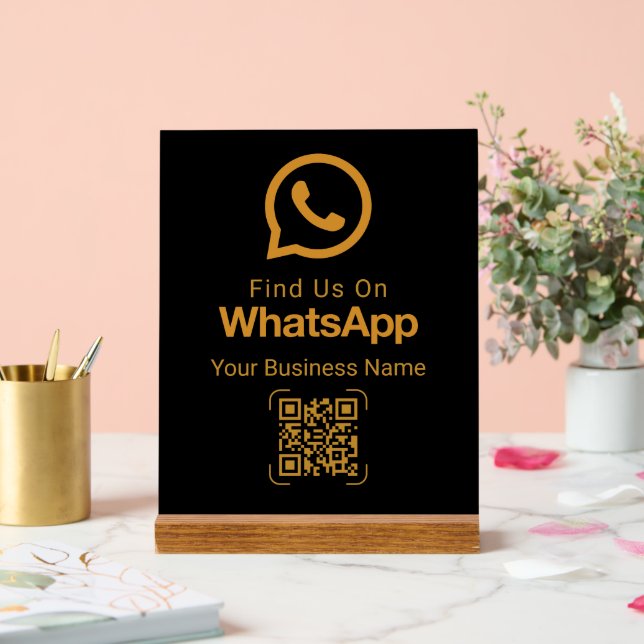 WhatsApp QR Code Business Contact Black Gold Acrylic Sign (Wedding)