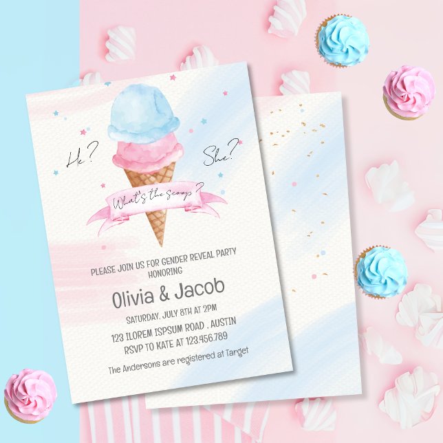 Whats's the scoop ice cream gender reveal party invitation (Creator Uploaded)