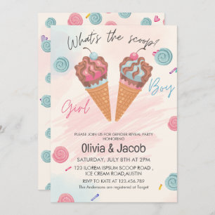 Whats's the scoop ice cream gender reveal party invitation