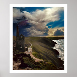 Wheal Coates Cornwall with surreal sky Canvas Prin Poster