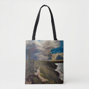 Wheal Coates Cornwall with surreal sky Tote Bag