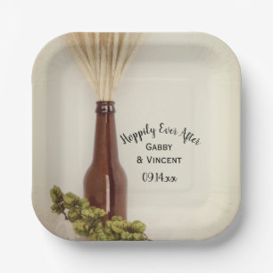 Wheat and Hops Hoppily Ever Brewery Wedding Paper Plate