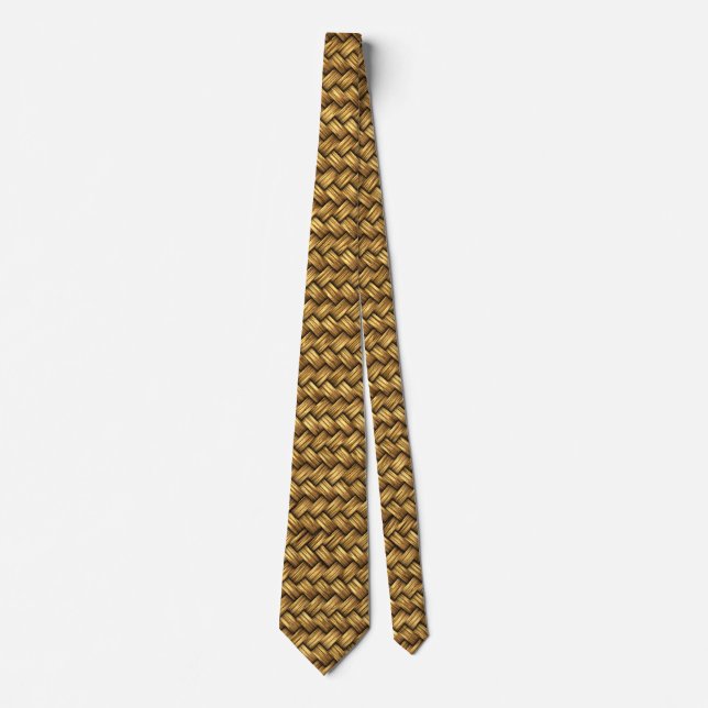 Wheat Colour Basket Weave Pattern Texture Tie (Front)
