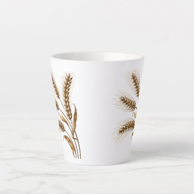 Wheat Ears Latte Mug – Rustic Farmhouse Coffee Cup (Front)