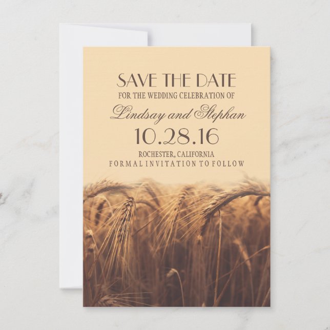 Wheat Fall Wedding Save the Date Invitations (Front)