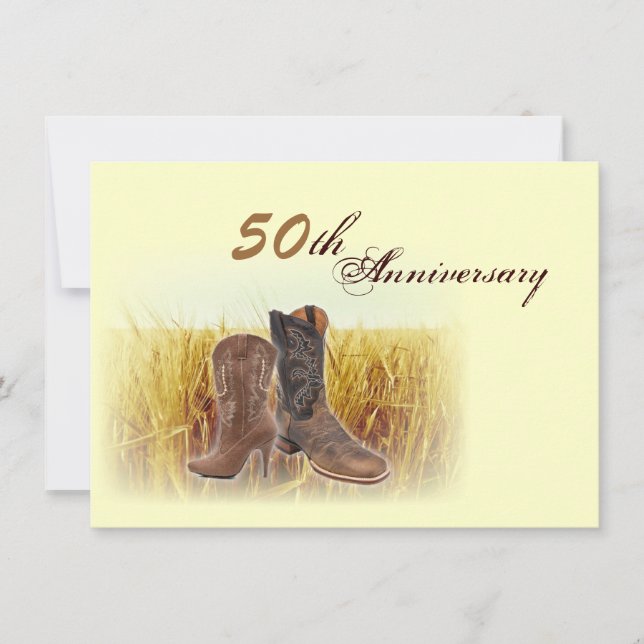 wheat farm western cowboy 50th wedding anniversary invitation (Front)