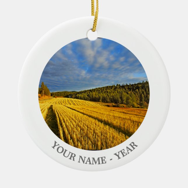 Wheat Field After Harvest 2 Ceramic Tree Decoration (Front)