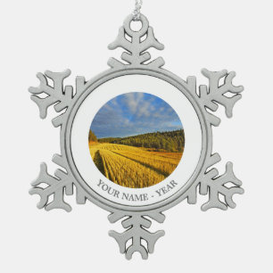 Wheat Field After Harvest 2 Snowflake Pewter Christmas Ornament