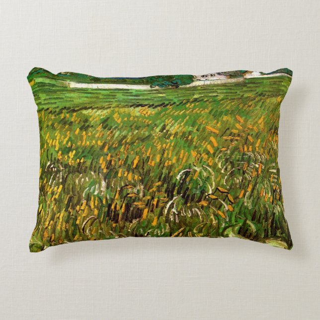 Wheat Field at Auvers by Vincent van Gogh Decorative Cushion (Front)