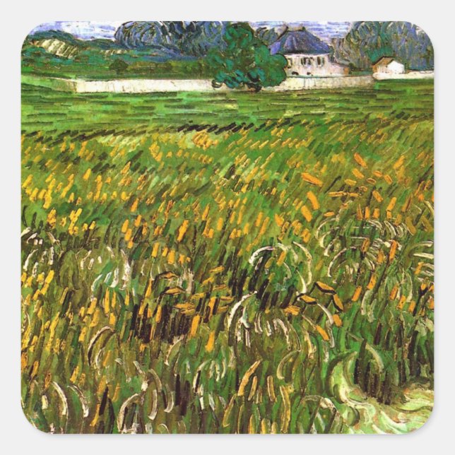 Wheat Field at Auvers by Vincent van Gogh Square Sticker (Front)