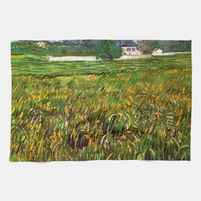 Wheat Field at Auvers by Vincent van Gogh Tea Towel (Horizontal)