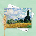 Wheat Field Cypresses Vincent van Gogh Postcard<br><div class="desc">A fine art postcard with the oil painting by Vincent van Gogh,  Wheat Field with Cypresses (1889). A landscape with Provençal motifs of cypress trees,  wheat fields,  and an olive bush under a swirled blue and white sky.</div>