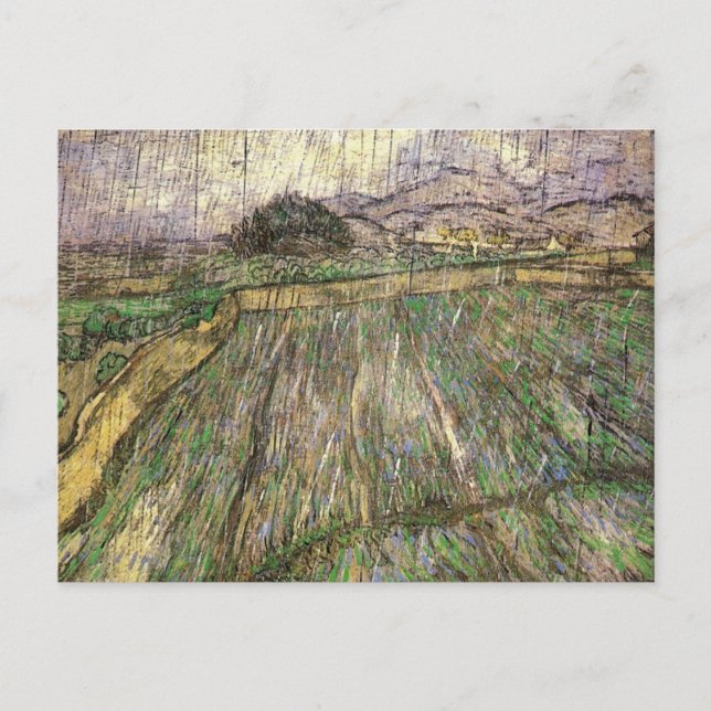 Wheat Field in Rain (F650) Van Gogh Fine Art Postcard (Front)