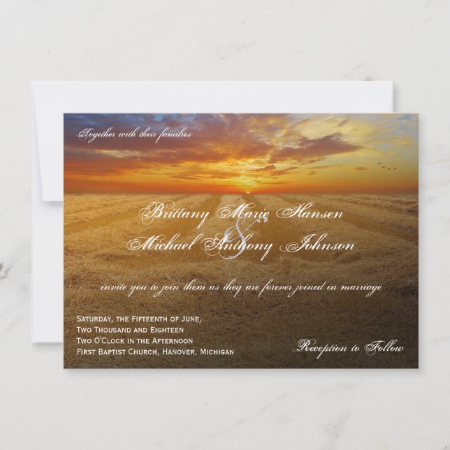 Wheat Field Sunset Country Wedding Invitations (Front)