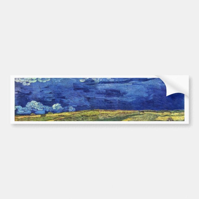 Wheat Field Under Clouded Sky By Vincent Van Gogh Bumper Sticker (Front)