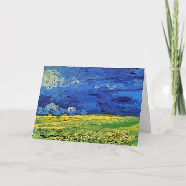 Wheat Field Under Clouded Sky by Vincent van Gogh Card (Front)
