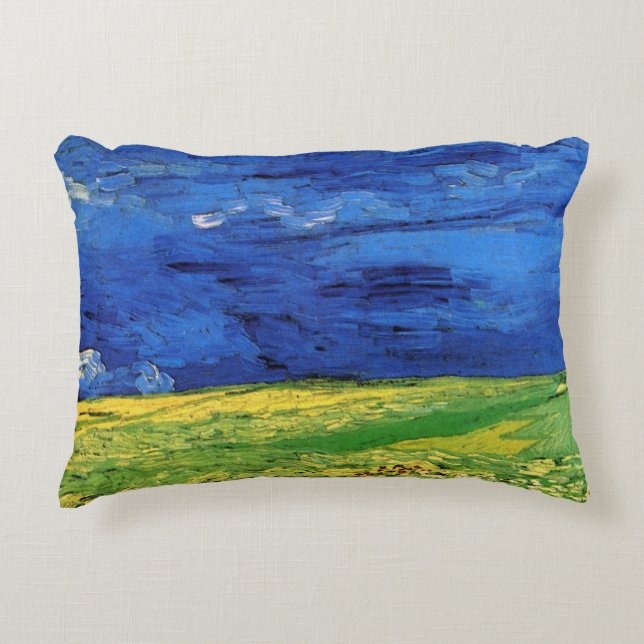 Wheat Field Under Clouded Sky by Vincent van Gogh Decorative Cushion (Front)