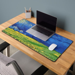 Wheat Field Under Clouded Sky by Vincent van Gogh Desk Mat