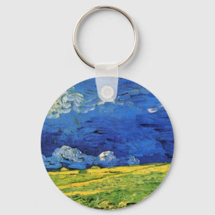 Wheat Field Under Clouded Sky by Vincent van Gogh Key Ring