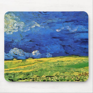 Wheat Field Under Clouded Sky by Vincent van Gogh Mouse Mat