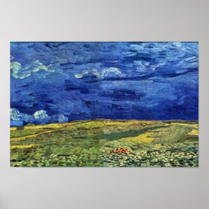 Wheat Field Under Clouded Sky By Vincent Van Gogh Poster