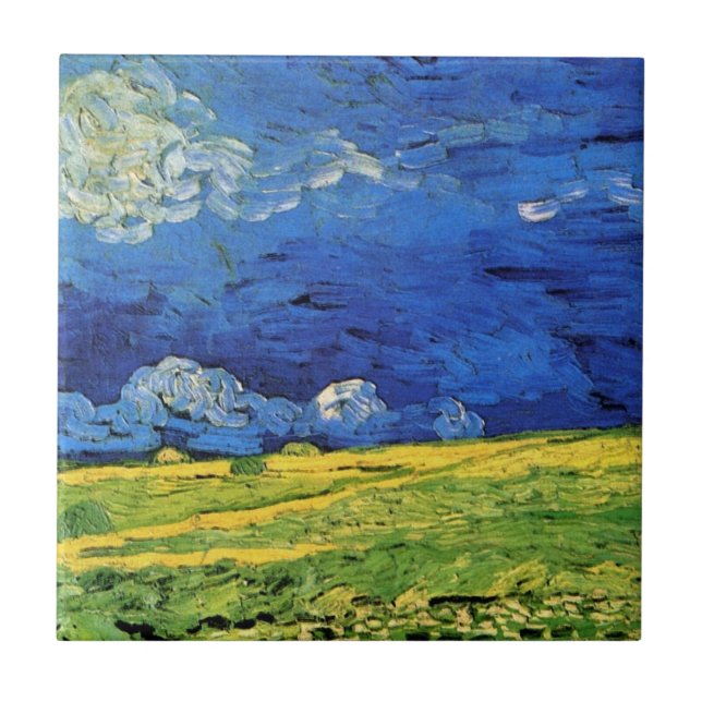 Wheat Field Under Clouded Sky by Vincent van Gogh Tile (Front)