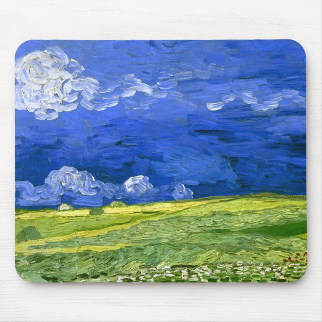 Wheat Field Under Clouded Sky Van Gogh Fine Art Mouse Mat (Front)