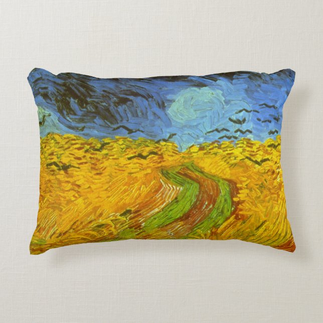 Wheat Field with Crows by Vincent van Gogh Decorative Cushion (Front)