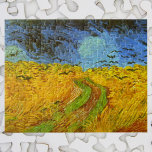 Wheat Field with Crows by Vincent van Gogh Jigsaw Puzzle<br><div class="desc">Wheat Field with Crows by Vincent van Gogh is a vintage fine art post impressionism nature landscape painting. A farm with a field of wheat with tire tracks or a road through the center. A flock of birds, black crows, are flying in the dark night sky. About the artist: Vincent...</div>