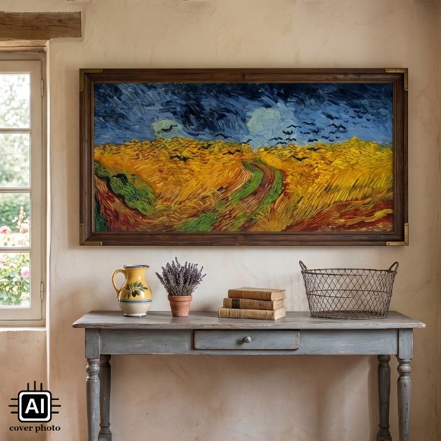 Wheat Field with Crows by Vincent van Gogh Poster (Wheat Field with Crows by Vincent van Gogh is a vintage fine art post impressionism painting.)