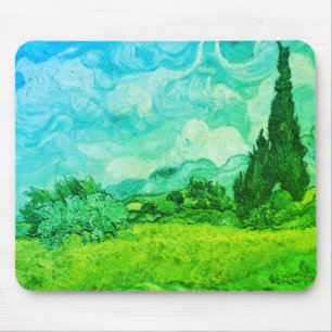 Wheat Field with Cypresses Blue-green:   Mouse Mat