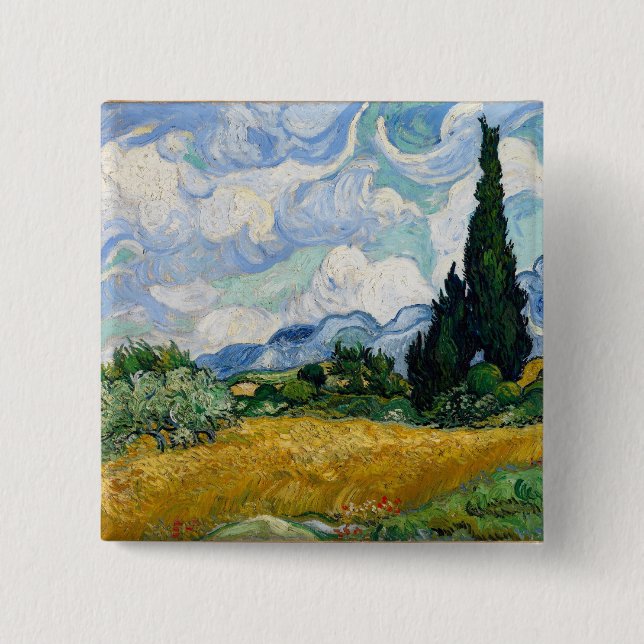 Wheat Field with Cypresses Button (Front)