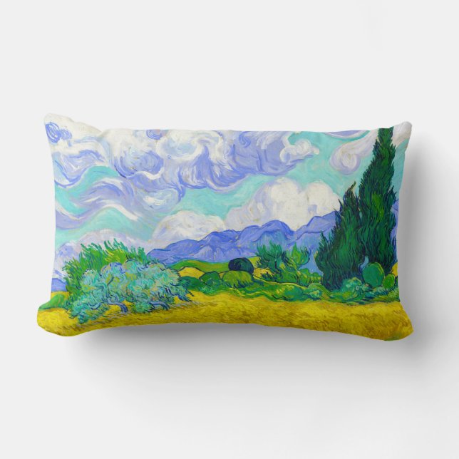 Wheat Field with Cypresses by Vincent Van Gogh Lumbar Cushion (Front)